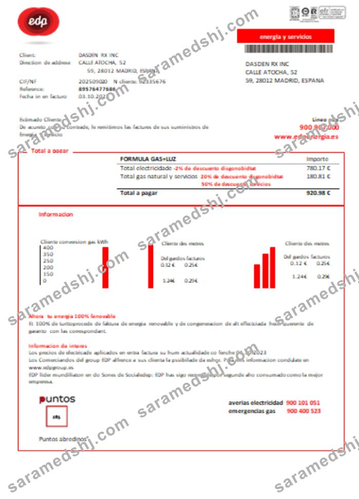 EDP Spain Energia utility business bill, SCR